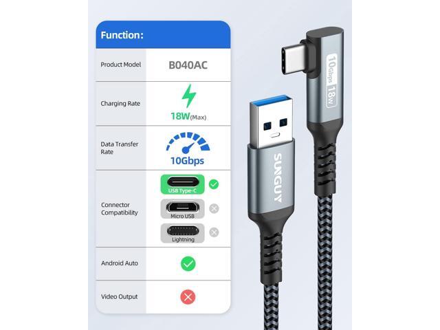 SUNGUY 10Gbps Android Auto USB C Cable 1FT, Right Angle USB C 3.1 Gen 2 Fast Charge CarPlay Cable, Compatible with iPhone 15/15 Pro Max, Samsung...