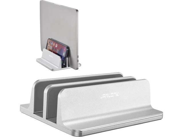 JARLINK Double Vertical Laptop Stand, Adjustable Aluminum Desk Dock, Black