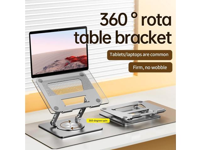 Rotating Laptop Stand, 360° Angle Swivel, Height Adjustable for Neck/Shoulder Health, Solid Aluminum Base, Fits 10'-17' Laptop & Tablet (Silver)