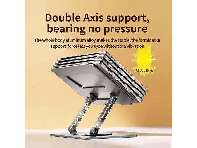 Rotating Laptop Stand, 360° Angle Swivel, Height Adjustable for Neck/Shoulder Health, Solid Aluminum Base, Fits 10'-17' Laptop & Tablet (Silver)