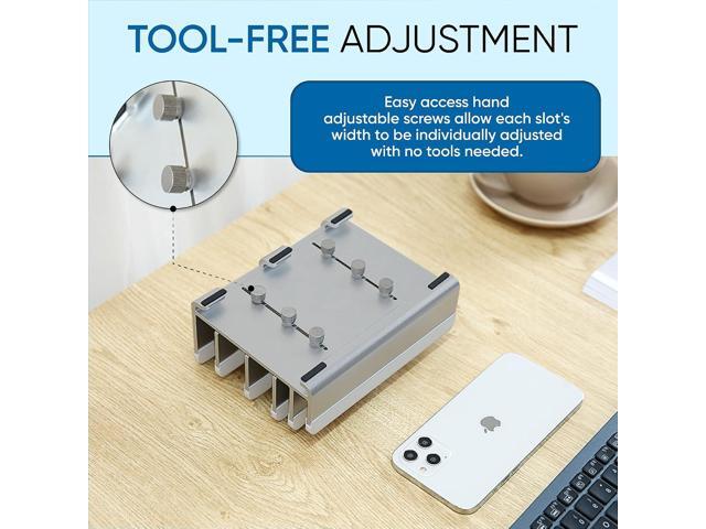 Elestoria Adjustable Laptop Stand - Fits 5 Devices, Modern Design, Tool Free Adjustment, Protective & Stable Grey