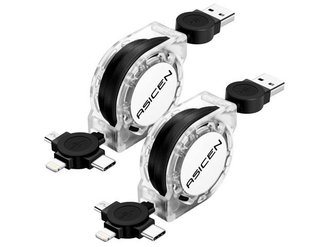 3.3ft 2Pack Retractable Multi Fast Charging Cord, 3 in 1 Multiple Charger Cable Charging Cable, Retractable Charger with Lightning/Micro/Type C for.