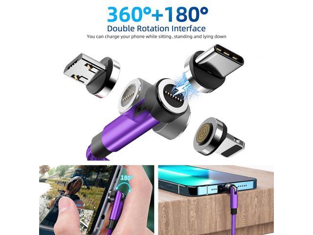 540° Rotation Magnetic Charging Cable 3 in 1 Magnetic Phone Charger [4-Pack, 3ft/3ft/6ft/10ft] 3A Fast Charging Cable & Data Transfer USB Magnet...