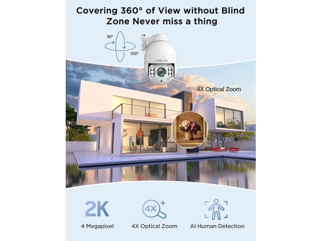 FOSCAM SD4 2k 4MP Outdoor Security Camera, 5G/2.4GHz WiFi PTZ IP Surveillance Camera with 4X Optical Zoom, Smart AI Human Detection, 2-Way Audio,...