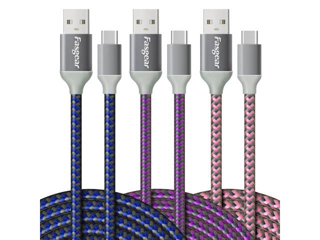 Fasgear USB C to USB A Cables 3 Pack 10ft Long 3A Fast Charging Type C 2.0 Charger Cord Nylon Braided Compatible with Galaxy S20 Note 10 S9 S8 A70...