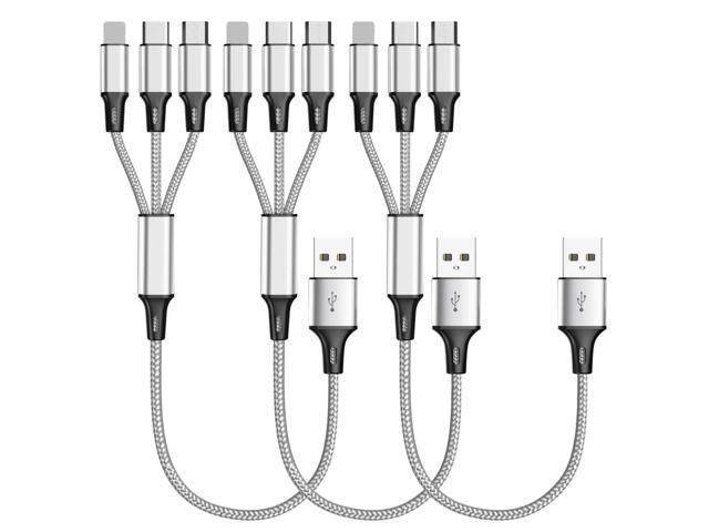 Multi Charging Cable, (3Pack 1FT) Short Multi USB Charger Cable Aluminum Braided 3 in 1 Universal Multiple Charging Cord with Type-C/Micro USB...