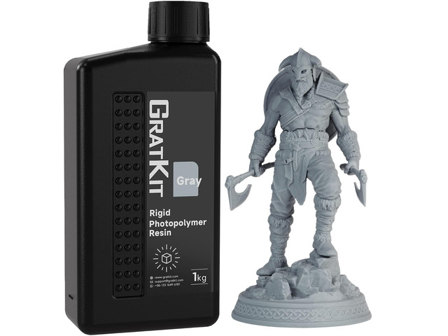 GratKit 8K 10K Rigid Resin, 3D Printer 405nm UV-Curing Photopolymer Resin, Low Odor 3D Printing Resin - 1000gGray