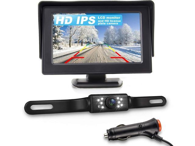 JPP HD Backup Camera and Monitor Kit - 4.3' IPS FHD Color Display, Waterproof Night Vision License Plate Reverse Camera for Car/RV/Truck/Pickup