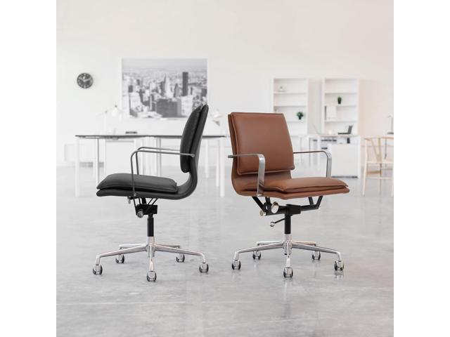 Laura Davidson Furniture Lexi II Padded Office Chair - Mid Back Desk Chair with Aluminum Arm Rest, Swivel & Cushion Availability, Made of Faux...