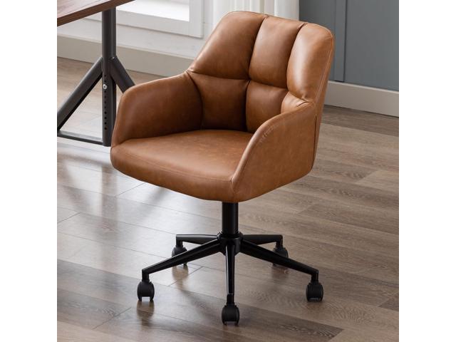 VESCASA Adjustable Home Office Desk Chair with Comfy Square Tufted Mid-Back, Faux Leather 360 Swivel Upholstered Task Armchair with Wheels for...
