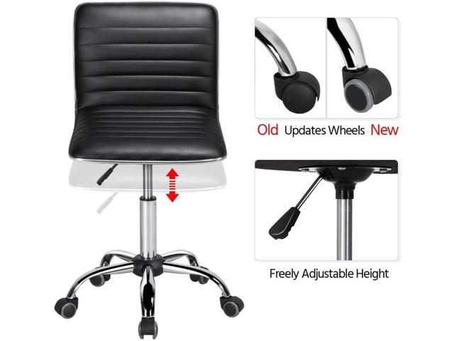 Yaheetech Armless Office Chair Low Back Swivel Computer/Desk/Task Chair Adjustable Makeup Stools on Wheels Dark Grey