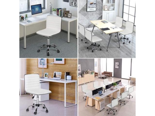 Topeakmart Office Task Chair Faux Leather Low Back Ribbed Armless Swivel Desk Chair Office Chair w/Wheels White