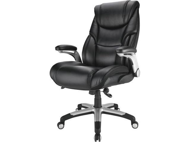 Realspace Torval Big & Tall Bonded Leather High-Back Computer Office Chair, Black/Silver, BIFMA Compliant