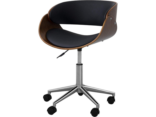 Teamson Home Valeria Modern Ergonomic Faux Leather Curved Seat Adjustable Swivel Home Office Desk Chair, Black/Brown