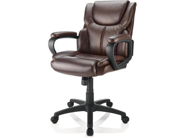 Brenton Studio Mayhart Vinyl Mid-Back Chair, Brown/Black