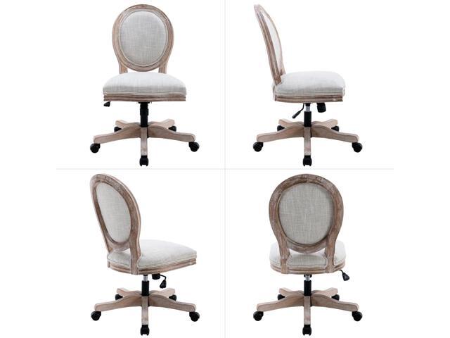 LukeAlon Vintage Linen Office Chair, Adjustable Height Swivel Task Chair with Wood Frame Armless Desk Chair with Wheels Upholstered Round Back...