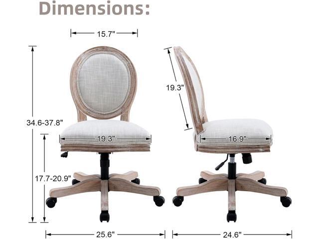 LukeAlon Vintage Linen Office Chair, Adjustable Height Swivel Task Chair with Wood Frame Armless Desk Chair with Wheels Upholstered Round Back...