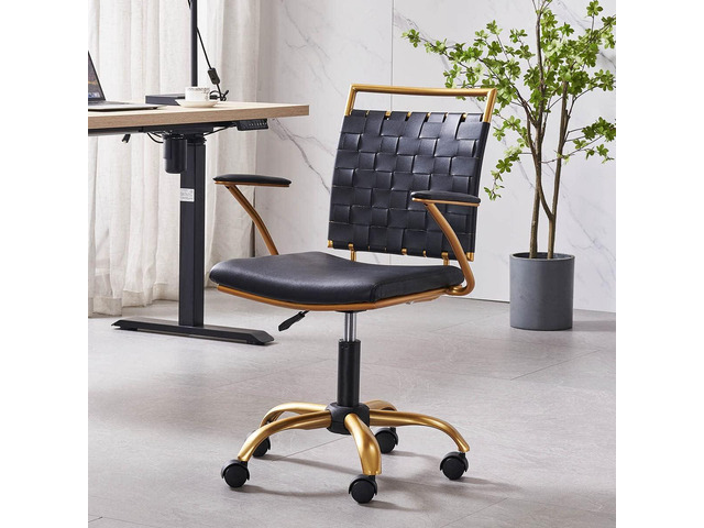 Modern Leather Desk Chiar Gold and Black Office Chair Cute Desk Chiar Mid Back Conference Chairs with Wheels and Arms Comfortable Computer Swivel...