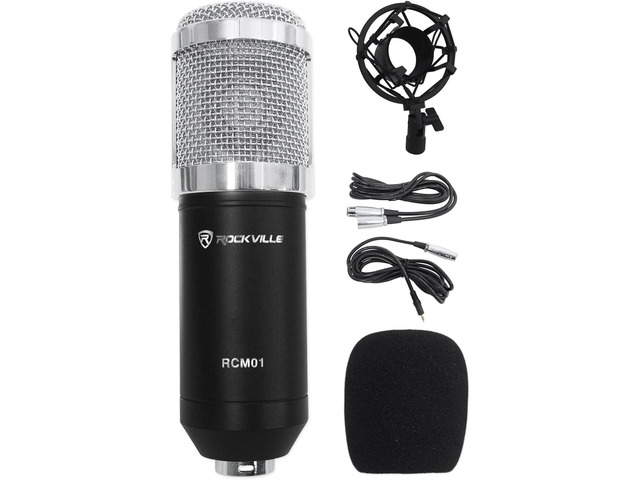 Rockville RCM01 Pro Studio Condenser Microphone, 200 Ohm, Cardioid Pattern, Metal Shock Mount, 30Hz-20kHz Frequency, XLR and 3.5mm Cables, for...