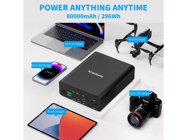 Krisdonia Power Bank with AC Outlet, Portable Laptop Charger Battery Bank USB C 100W Fast Charging, 80000mAh/296Wh Power Station External Battery...
