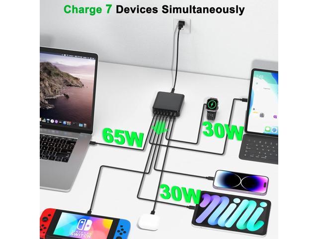 USB C Charger, 200W 7 Ports Fast GaN USB C Charging Station, 65W USB C Laptop Charger Compatible with MacBook Pro/Air, iPad, iPhone 14/14 Plus/14...