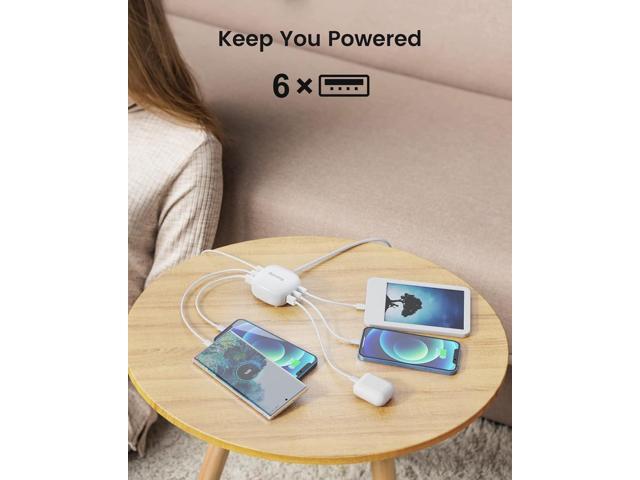 SUPERDANNY 6-Port USB Charger, 40W 8A Mini USB Charging Station, Charging Station for Multiple Devices, 4ft Cable, Compatible with iPhone, iPad,...