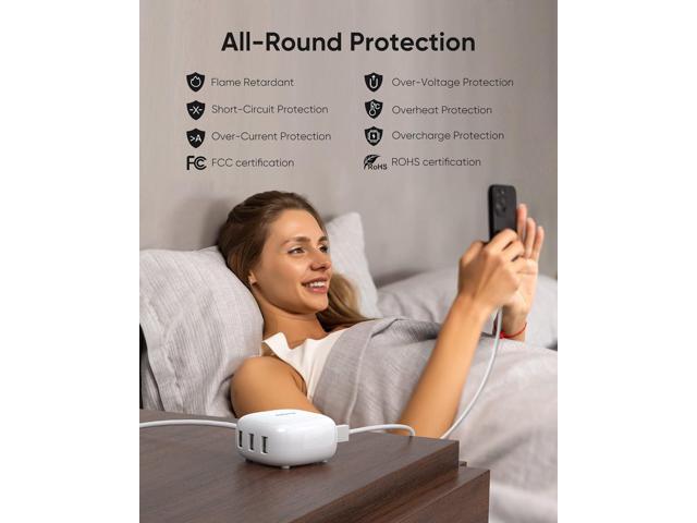 SUPERDANNY 6-Port USB Charger, 40W 8A Mini USB Charging Station, Charging Station for Multiple Devices, 4ft Cable, Compatible with iPhone, iPad,...