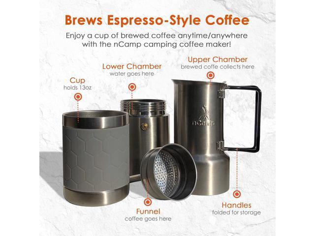 nCamp - Café, Portable Coffee Maker, Portable Espresso Machine, Compact Camping Coffee Maker, Stainless Steel Travel Coffee Maker with Camping...