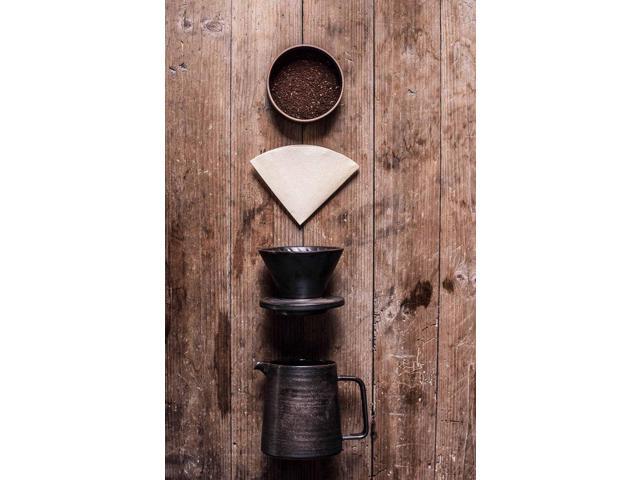 Stoneware Handmade Pour Over Coffee Maker Set, Ceramic Coffee Brewer Hand Drip Cone Dripper & Coffee Pot Microwaveable Decanter, Retro Metallic...