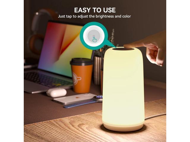 Touch Bedside Table Lamp, [Sleek Design & RGB Mode] 3 Way Dimmable Small Lamp for Bedroom, LED Lamp with Warm White Lights, Multi-Color Smart...