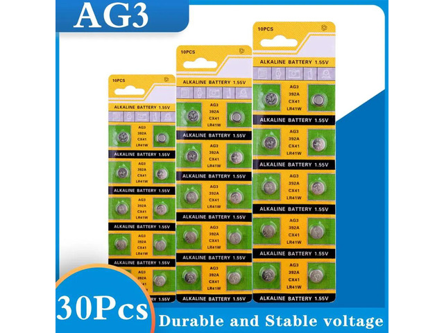 30Pcs AG3 Batteries For Watch SR41 LR41 392A 192 Button Cell Coin Battery 1.55V 