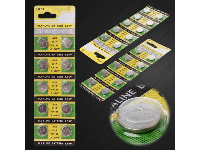 10PCS Watch Battery AG8 1.55V Li-ion Button Coin Cell Batteries LR1120 391 SR1120 191 LR55 Toys Remote Camera CPU B85B