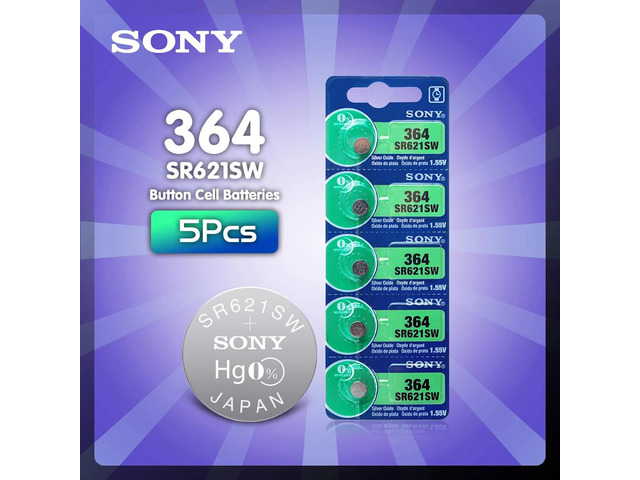 5pcs For Sony 1.55V 364 SR621SW V364 SR60 SR621 AG1 Watch Battery Silver Oxide Button Coin Cell Batteries MADE IN JAPAN