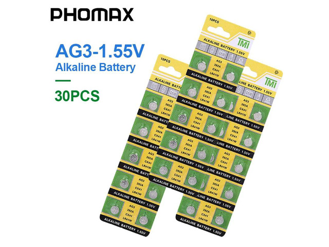PHOMAX 30pcs/pack button battery AG3 SR41 192 392A L736 LR41 CX41 384 392 alkali