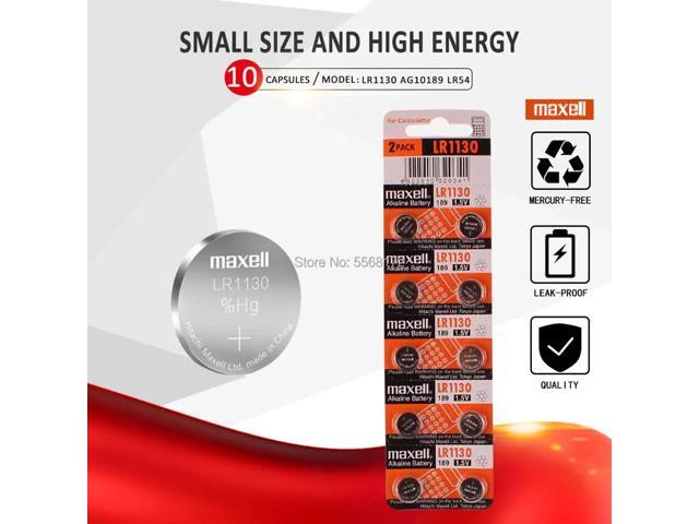 10pcs/lot for Maxell 1.5V AG10 LR1130 Coin Cell Battery Batteries LR 1130 Alkaline AG10 389 LR54 SR54 SR1130W 189 LR1130 Button