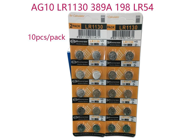 10pcs 1.55v AG10 LR1130 389A 198 LR54 Button Batteries 189 LR54 Cell Coin Alkaline Battery SR54 389 189 For Watch Computers