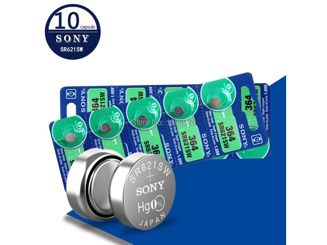 10pcs/lot For Sony 364 1.55V Silver Oxide Watch Battery 364 SR621SW V364 SR60 SR621 AG1 Button Coin Cell MADE IN JAPAN