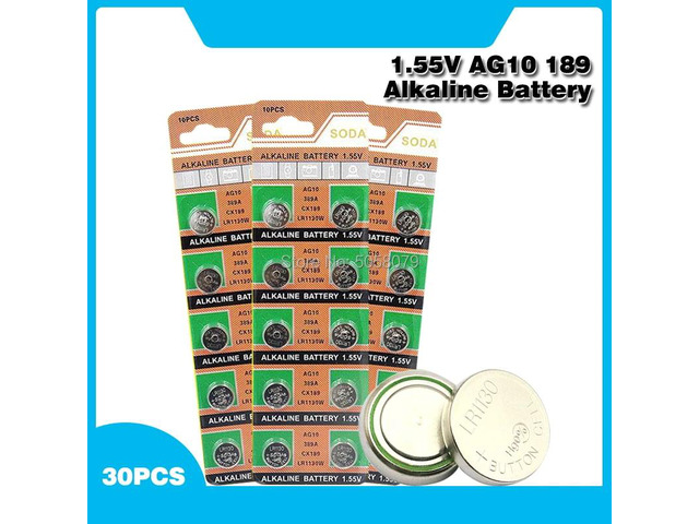 30PCS/pack AG10 LR54 Cell Coin Alkaline Battery for Watch Toys Remote 1.55V SR54 389 189 LR1130 SR1130 Button Batteries