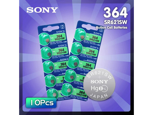 2020 10pcs/lot Sony 364 1.55V Silver Oxide Watch Battery 364 SR621SW V364 SR60 SR621 AG1 Button Coin Cell