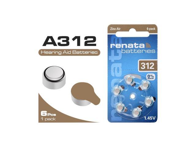 6 Pcs 1.45V 165mAh A312 Zinc Air Hearing Aid Battery 312 312A 312AE 312AP 312HP 312HPX 312P 312PA 312SA 312ZA Button Coin Cells