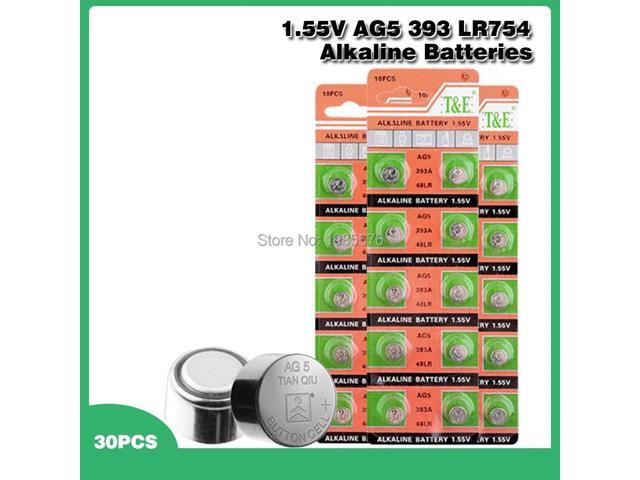 30pcs Alkaline Cell Coin Battery 1.55V AG5 LR754 Button Batteries 393 SR754 193 393A 48LR G5A AG 5 For Watch Toys