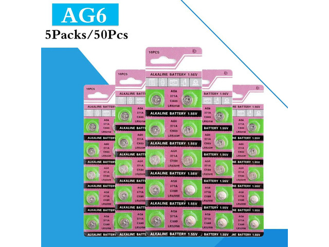 50PCS/ 5 Pack AG6 LR920 371 L921 Button Batteries SR920 171 Cell Coin Alkaline Battery 1.55V 370A LR69 For Watch Toys Remote