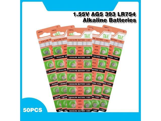 50pcs Alkaline Cell Coin Battery 1.55V AG5 LR754 Button Batteries 393 SR754 193 393A 48LR G5A AG 5 For Watch Toys