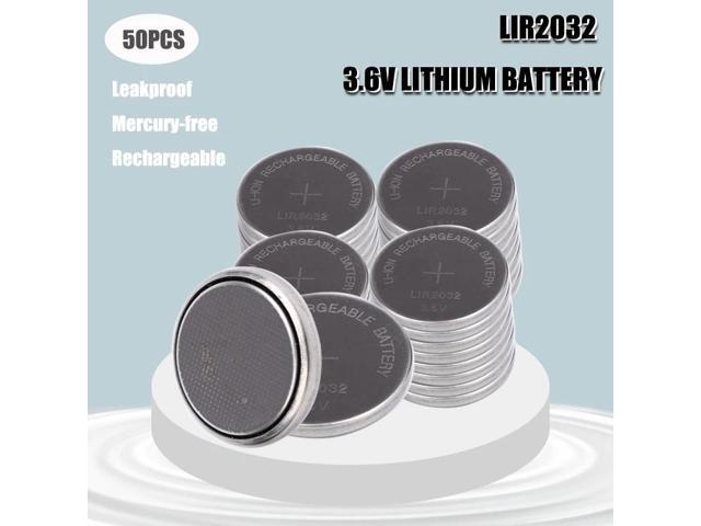 50pcs LIR2032 3.6V button battery Machinable soldering feet Rechargeable battery Replace CR2032