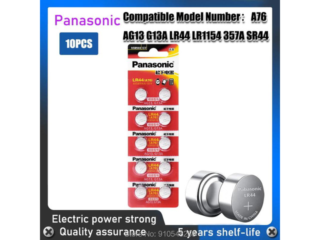 10pcs AG13 LR44 LR1154 SR44 A76 357A 303 357 LR44W Battery Button Coin Cell 1.55