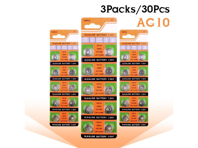 30PCS AG10 Alkaline Cell Coin Battery LR54 LR1130V 10GA189 389 390 AG10 G10A SR1