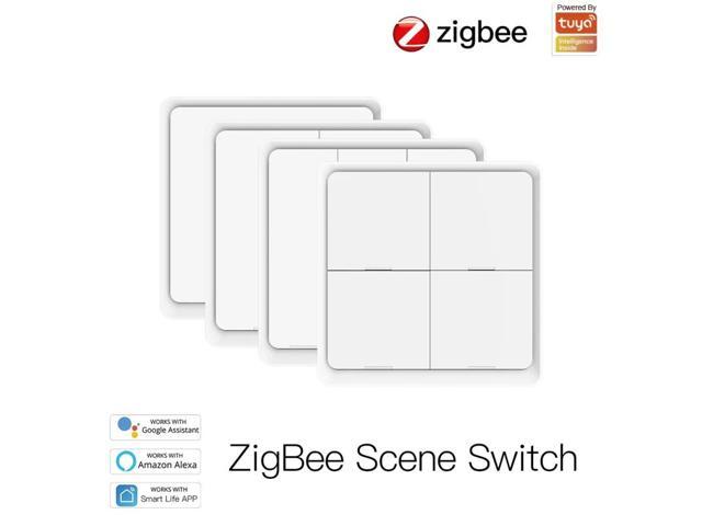 Tuya ZigBee 4 Gang Wireless 12 Scene Switch Push Button Controller Battery Powered Automation Switch Work With Alexa Google Home