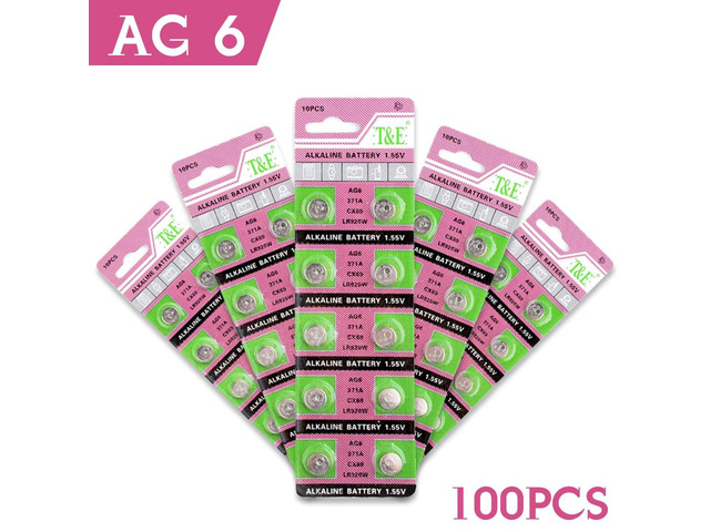 100pcs Alkaline Cell Coin Battery 1.55V AG6 LR920 Button Batteries 371A CX69 LR9