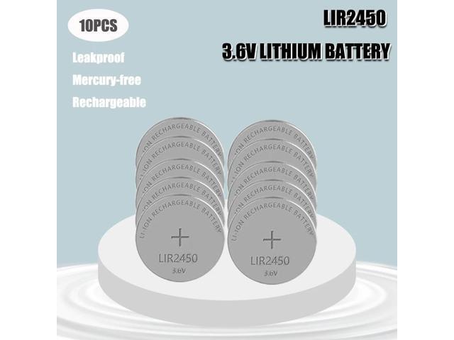 10PCS 3.6V LIR2450 2450 Rechargeable Button Battery Button Battery Replaces CR2450