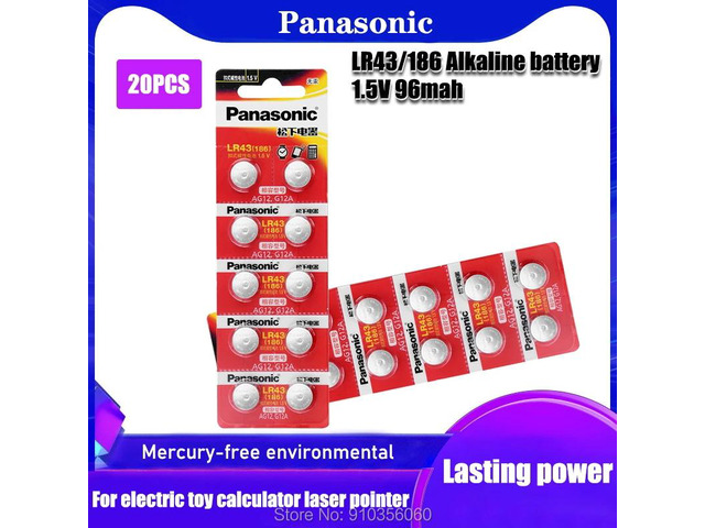 20pcs 1.55V AG12 186 LR43 SR43 LR1142 V12GA AG 12 Button Batteries For Watch Toys Remote etc; Cell Coin Battery